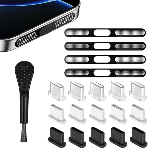 RHQFDM Kit de Protección contra el Polvo para Teléfonos Móviles,15Pcs Cubierta Antipolvo USB C,4Pcs Pegatina Antipolvo para Altavoces,Compatible con iPhone15/16,Samsung Galaxy,Google Pixel,XiaoMi