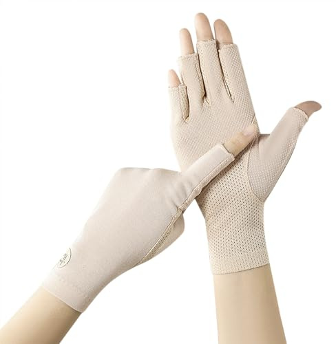 TINAYAUE Sun Protection Gloves for Women Cycling Driving Half Finger Mesh Summer Outdoor Non Slip Touchscreen Fingerless Gloves UV Nail Light Hand Protecors