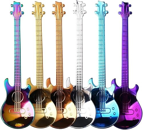 Juego de 6 cucharas de café musicales de acero inoxidable para guitarra, cucharas de té, para helado, postre, agitador, azúcar