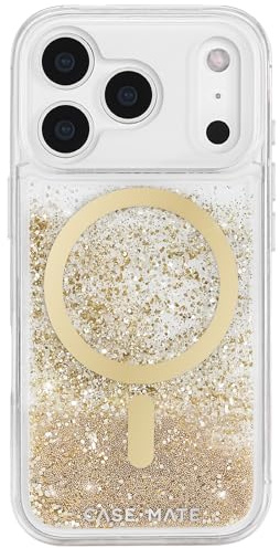 Case-Mate iPhone 17 Pro Case [Compatible with MagSafe] - Liquid Glitter Phone Case with 12ft Drop Protection - Premium Magnetic Cover for iPhone 17 Pro - Gold Waterfall