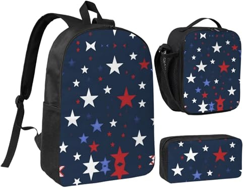 LXqlSS Mochila con estampado de estrellas de cielo para uso diario, juego de mochila de 3 piezas con lonchera y estuche para lápices