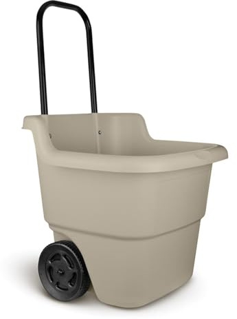 15 Gallon Resin Rolling Lawn and Utility Cart, Lightweight Resin Yard Hauler with Retractable Handle and 7 Inch Wheels for Multi-Purpose Outdoor Use 20.75 in D x 35.75 in H x 22.5 in W