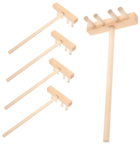 CLISPEED 5pcs Mini Handmade Bamboo Rakes Wooden Sand Table Crafts Zen Garden Tools for Desk Decoration 13.7cm x 5.7cm Creative Small Rake Adornments for Sandbox Play