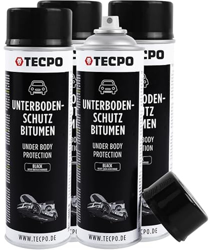 TECPO Protezione per sottoscocca bitume, 4 x 500 ml, colore nero, protezione contro pietrisco, ruggine, sostanze chimiche con effetto anti-rombo