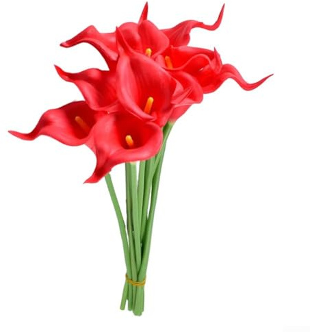 10 flores artificiales de lirio de cala para hermosos centros de mesa para bodas y celebraciones (rojo)