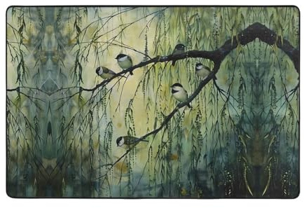 WZYWHJ Tappeto antiscivolo con stampa di uccelli che girano sul salice, 91,4 x 61 cm, per soggiorno, ufficio, tavolino, letto, balcone