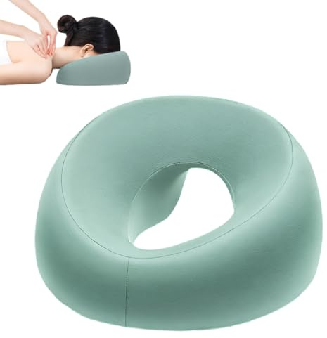 Dwitkul Coussin Massage Visage en Mousse à Mémoire, Oreiller de Massage Facial avec Trou Respirant - Forme U Confortable pour Table de Massage, Spa, Salon de Beauté - Vert