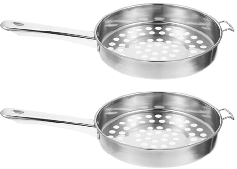 jojofuny Lot de 2 Cuillères à Égoutter en Acier Inoxydable Fond Plat, Larges Trous, Manches Longs et Crochets, Passoires à Mailles Larges pour Pâtes, Fruits, Légumes et Cuisson Domestique,