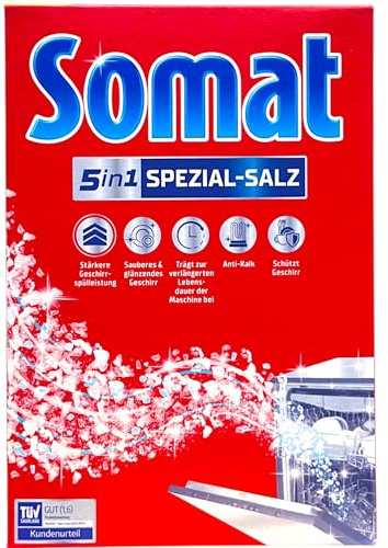 SOMAT 5in1 Spezial-Salz im Vorratspack, Spülmaschinensalz für weiches Wasser, Wasserenthärter für die Spülmaschine wirkt gegen Kalk für glänzende Ergebnisse (3 x 1,2 kg)