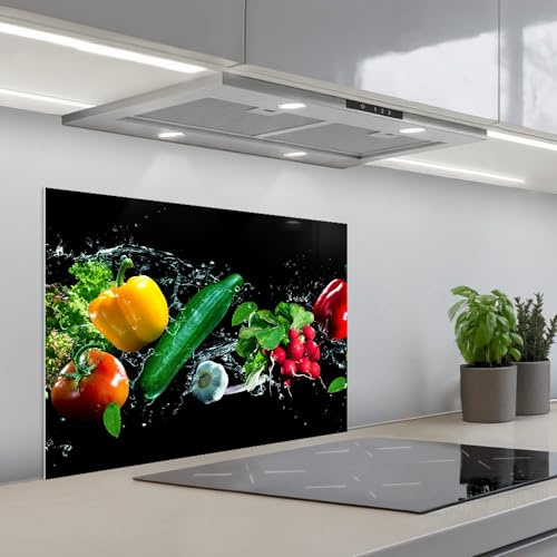 KitchenYeah© Crédence Cuisine À Coller Protection Plaque De Cuisson Adhesif | 50x70 cm - Plastique Rigide Dalle Murale Légumes - Éclaboussure - Noir