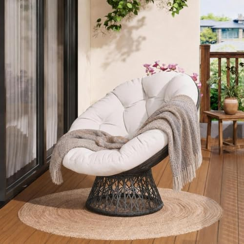 Koioplie Papasansessel 360° drehbar mit Stahlrahmen, Rattan, beige