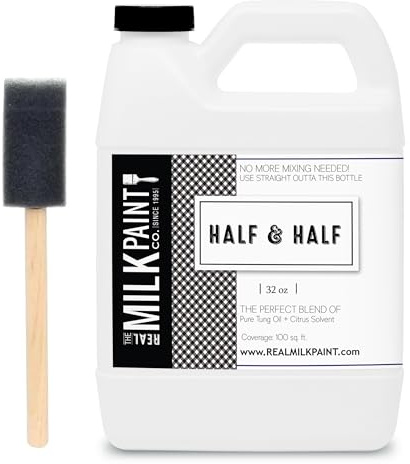 Real Milk Paint, Half and Half, Pure Tung Oil and Orange Peel Oil for Wood Finishing, Cutting Boards, Butcher Blocks, Clay, Stone, and Slate, Food Grade, 32 oz.