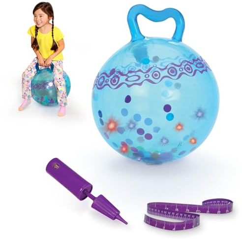 B. toys Hop n' Glow – Blauer Leucht-Hüpfball mit Griff | Aufblasbarer Trichterball in Blau mit manueller Luftpumpe und Papiermaßband; leuchtet beim Hüpfen, für drinnen; 3+ Jahre