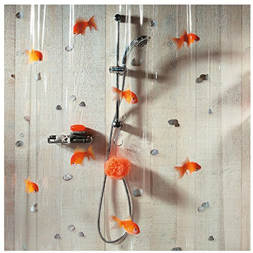 Spirella Anti-Schimmel Duschvorhang Goldfisch Anti-Bakteriell, waschbar, wasserdicht Vinyl 180x200cm Weiß