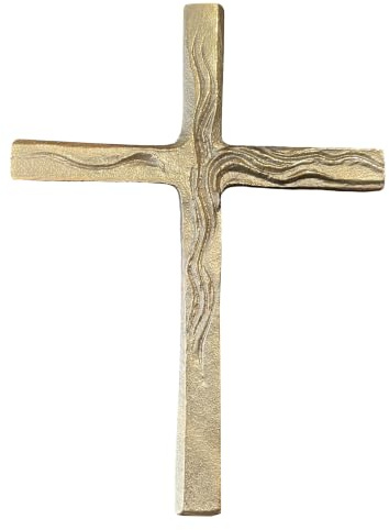 ars liturgica Modernes goldenes Kreuz aus Bronze zur Kommunion, Hochzeit als Geschenk Wandkreuz Andenkenkreuz 14,0 x 10,0 cm