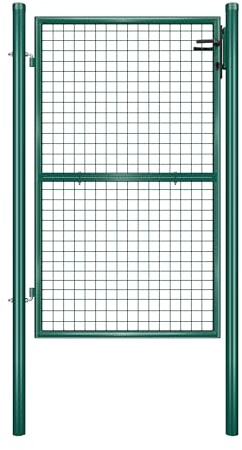 SONGMICS Puerta de Jardín de Acero Galvanizado, Puerta para Valla, con Cerradura, Manija y Llave, 106 x 150 cm (Largo x Alto), Verde GGD200G