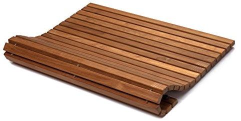 Asinox TEK4H990 Caillebotis de Douche, Bois en Teck, Enroulable, 76 x 76 x 2,5 cm