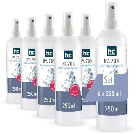 Höfer Chemie 6 x 250ml Isopropanol 70% | Isopropylalkohol zum Reinigen und Entfetten von Glas, Displays, Brillen, Schallplatten und Whiteboards – IPA 70