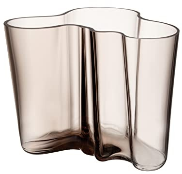 Iittala Alvar Aalto Kristall-Glas-Vase in Wellenform in der Farbe Leinen, Maße: 16cm x 20,8cm, 1051436, New