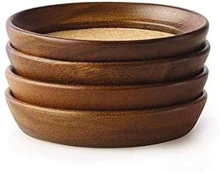 Kamenstein 4 Piece Stackable Coaster Set, Natural Acacia Wood and Cork, Durable Drink Coasters for Hot and Cold Beverages, Set of 4