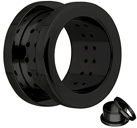 Treuheld® | Atmungsaktiver Ohr Flesh Tunnel | Schwarz | Stahl