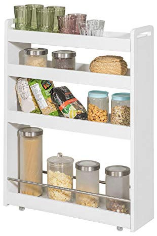 SoBuy Schmaler Küchen & Badezimmer Rollwagen mit 4 Rädern Servierwagen mit Rollen Rollcontainer Kompakte Aufbewahrungseinheit mit Rollen für Küche, Bad, Kosmetik, Bastelbedarf 60 x 82 x 18 cm NSR01-W