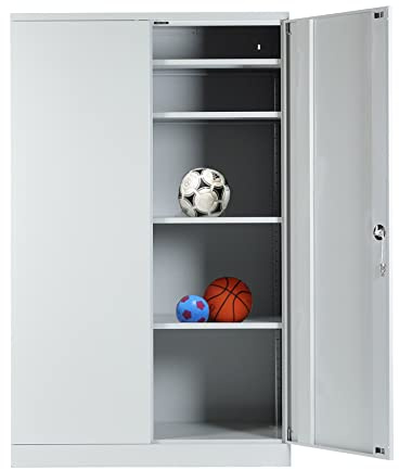 Schrank & Stuhl Ballschrank Sportgeräteschrank Hallenschrank 195x120x60 - KOMPLETT MONTIERT (Lichtgrau)