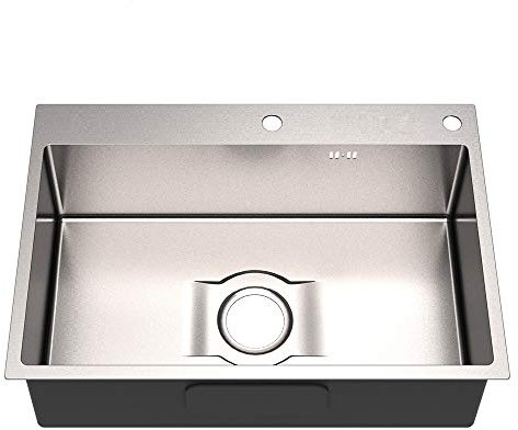 Lavello da cucina singolo in acciaio inox con scolapiatti, Lavabo Sottopiano | 201 | Dimensioni 680 x 450 mm | senza rubinetto