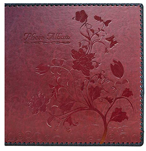 Beautyus Photo Album Book, Family Album Self Adhesive Scrapbook, Leather Cover, Holds 3x5, 4x6, 5x7, 6x8, 8x10 Photos (Wine Red, Large)