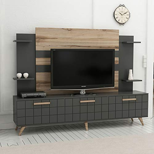 Homemania Mueble para TV, aglomerado melamínico, Nogal, Antracita, 180 x 35 x 136 cm