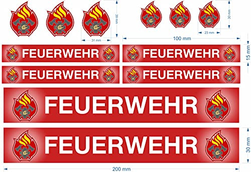 beihaasnatuerlich Feuerwehr Aufkleber Set, 12 selbstklebende Vinyl Sticker | Selbstklebende, wetterfeste und kratzresistente Aufkleber für Bobby Cars, Fahrräder, Boote, RC-Modelle und glatte Oberflächen