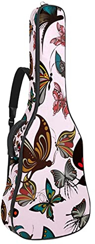 Gitarrentasche mit verstellbarem Schultergurt, Gitarrentasche für Bassgitarre unter 42 Zoll (106 cm), Schmetterling, Pink