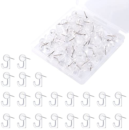 KINBOM 50 Stück Push Pins Bildaufhänger Haken, Kunststoff Wandhaken Reißnägel Pin Haken für Pinnwand Karte Fotos Kalender (Transparent)
