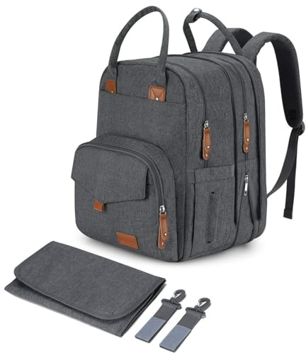 Qualyphant Großer Diaper Bag Backpack - 23 Taschen, Erweitbar, 31 Liter, Grau, Einfarbig, Polyester, Minimalistisch, Rucksack