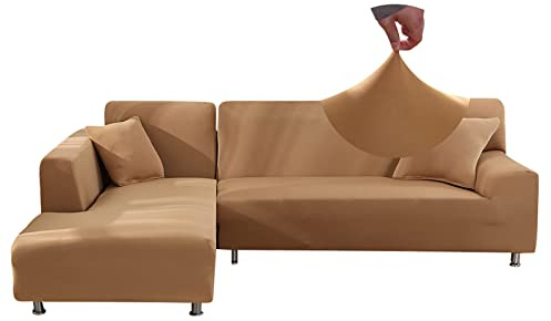 Jaotto Sofabezug Elastische Spandex Stretch Couchbezug für L-Form Sofa Überwürfe Universal Waschbar Sofaüberwurf 2er Antirutsch(2 Sitzer+3 Sitzer,Kamel)
