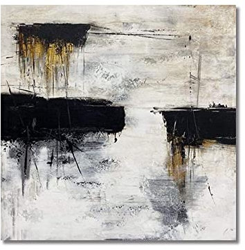 LCDIUDIU Handgemalte Acrylbilder, Weiß Schwarz Textur Minimalismus Abstrakt Modern Handgemalte Ölgemälde Auf Leinwand Für Familienwand Wohnzimmer Esszimmer Home Art Decor,50X50Cm(20X20Inch)