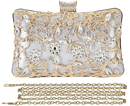 CORIOS kuvertväska dam strass lyx aftonväska kristall glitter handväska glänsande axelväska elegant axelväska plånbok väska för cocktailparty kvällsfest dansfest födelsedag, silver, L, Glänsande