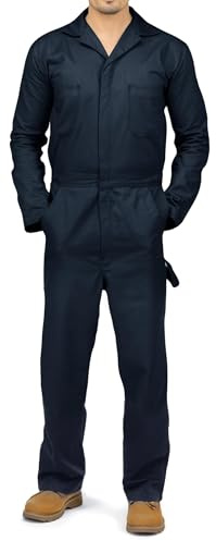 NY Threads Men’s Twill Coverall Relaxed Fit Long Sleeve Utility Work Wear, Medium, Navy