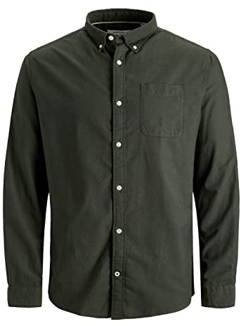 JACK & JONES Camisa de Hombre Talla Grande Color Liso básica Manga Larga Business JJEOXFORD, Color:Verde, Talla:XXL