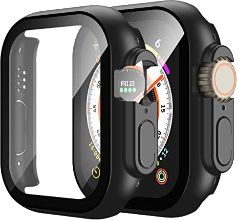 Piuellia 2 Pack Black Case for Apple Watch Ultra 3 / Ultra 2 / Ultra 49mm | Screen Protector with Tempered Glass, Anti-Scratch All Around Ultra-Thin Protective Cover for Apple Watch Ultra 3/2/1