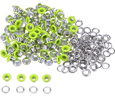 sourcing map Lot de 100 œillets en métal de 3 mm pour chaussures, vêtements, ceinture, sac, projet de bricolage, vert fluo