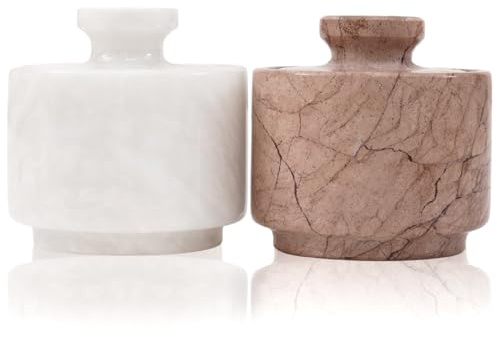 MARBLOUS KRAFTS marmo bianco e nero 99,2 g scatola portagioie/vasi condimenti 7,6x7,6 cm, ciotole per sale e pepe, porta burro, decorazione cucina (bianco e Marinara)