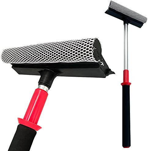 2 in 1 Telescopic Window Squeegee with Durable Squeegee Blade and Sponge Attachment - Window Cleaning Kit Perfect to Use as Shower Cleaner Squeegee, Window Cleaner & Car Window Squeegee