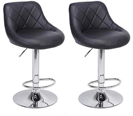 Modern PU Leather Adjustable Swivel Barstools Set of 2 Armless Hydraulic Kitchen Counter Bar Stools Island Bar Stool with Back Black