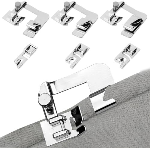 6 Stück Multifunktions Nähfuß, Saumfuß Saumfuss, Edelstahl Nähfuß, Rollsaumfuß, Edelstahl Rollsaum Nähfuß, Saum Nähfuß Set, Silber, für Brother Singer, Elina, Janome(3/4/6 mm, 4/8,6/8,8/8 Zoll)
