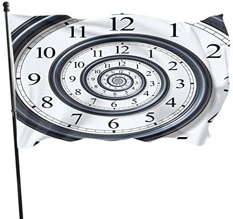 Bandiera vintage con struttura dell'orologio da 0,9 x 1,5 m striscioni stagionali a doppia faccia astratto orologio numero di tempo bandiere esterne a spirale grandi banner da cortile di benvenuto