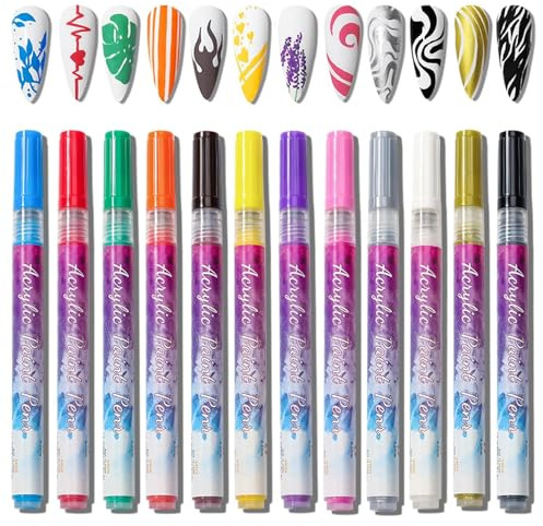 MAGIC ARMOR 12 Farben 3D Nagellack Stift Set, Nagelspitze Nail Art Pen Nagelkunststift DIY Linie Nagelkunst Graffiti, Nagelspitze Nail Art Beauty Schmücken Maniküre Werkzeuge Pinsel für DIY Nagelkunst
