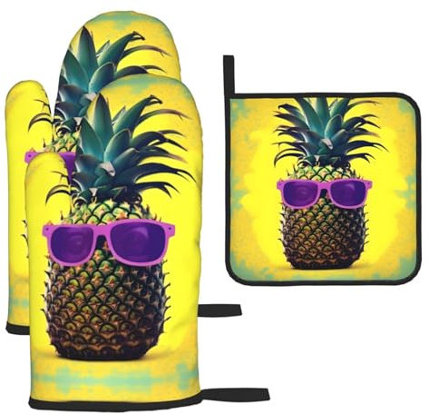 DJnni Psych Lot de 3 maniques et maniques avec citation ananas et maniques résistants à la chaleur pour la cuisine et le barbecue