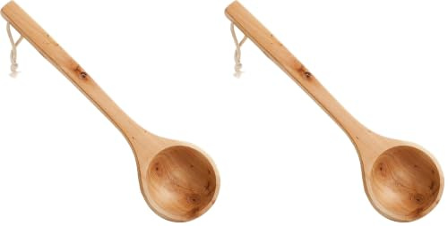 Saunakelle Holz I Saunalöffel Groß I Aufgusskelle Sauna I Hochwertiges Saunazubehör I Aus echtem Kiefernholz, 1 Stück (2er Pack)