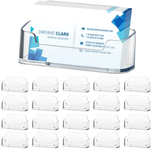 OTYMIOW 20 Pack Acrylic Business Card Holder for Desk, Clear Plastic Desk Business Card Display, Card Holder Stand, Business Card Holder Display, Business Card Stand, Fits 30-50 Business Cards